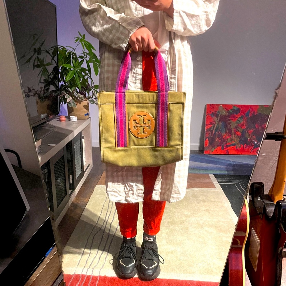 Tory Burch khaki canvas tote bag